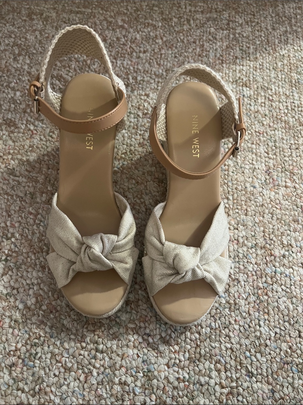 Nine West Cream Knotted Ankle-Strap Sandals